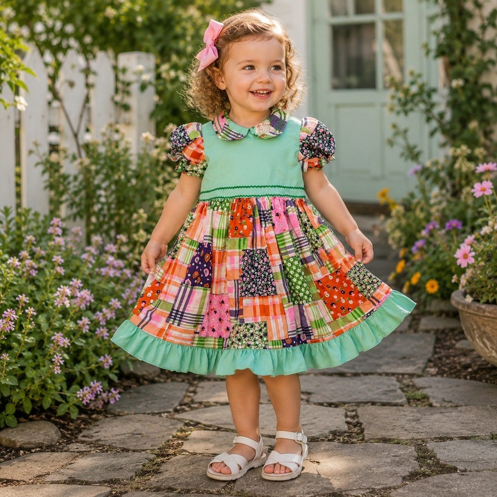 Vintage Handmade Patchwork Floral Toddler Dress 2T Granny Swafford Cottagecore